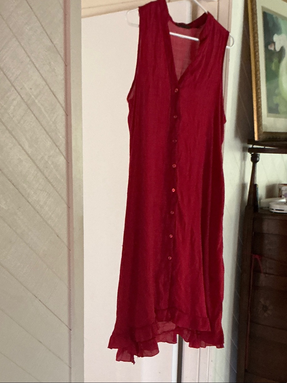 Mlle Gabrielle Sleeveless Red Maxi Dress with Button Front